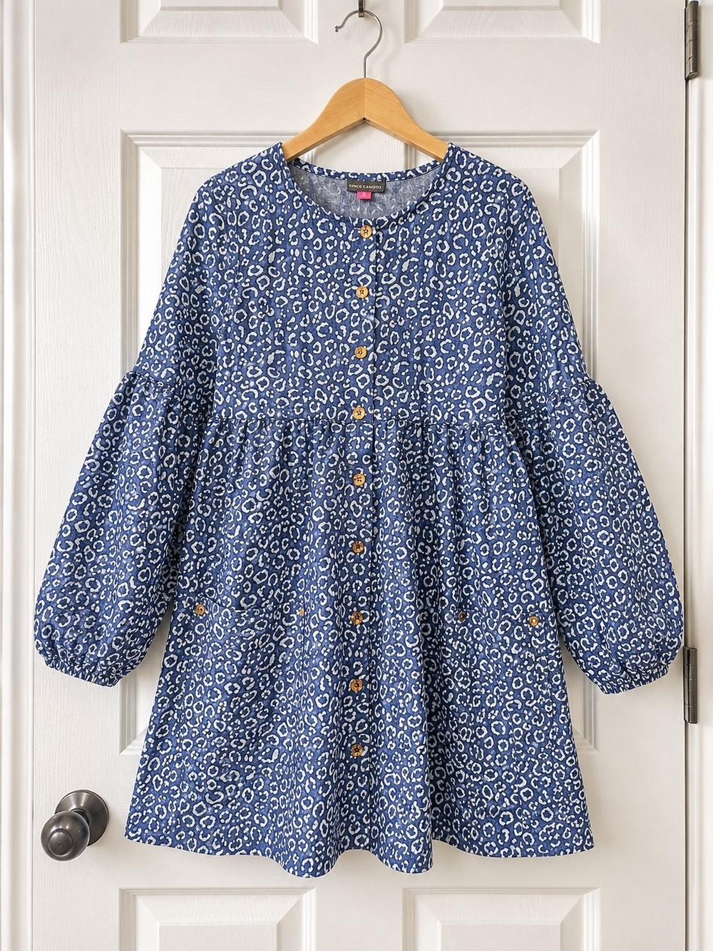 Vince Camuto Girls Leopard Print Puff Sleeve Dress Size 10 Cotton